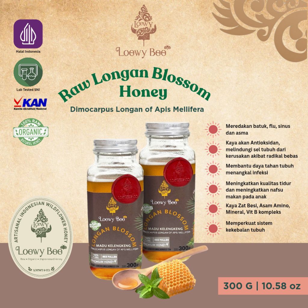 Loewy Bee Raw Longan Blossom Honey 100% Madu Mentah Murni