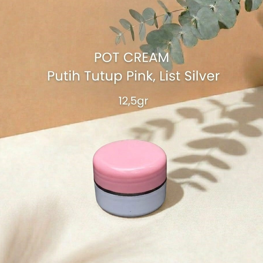 Pot Cream PP 12.5 gr Pot Super White - Tutup PINK MUDA - LIST SILVER