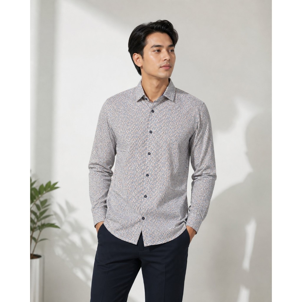 Kemeja Pria Tom Tailor Fitted Long Sleeve Pattern Shirt Original