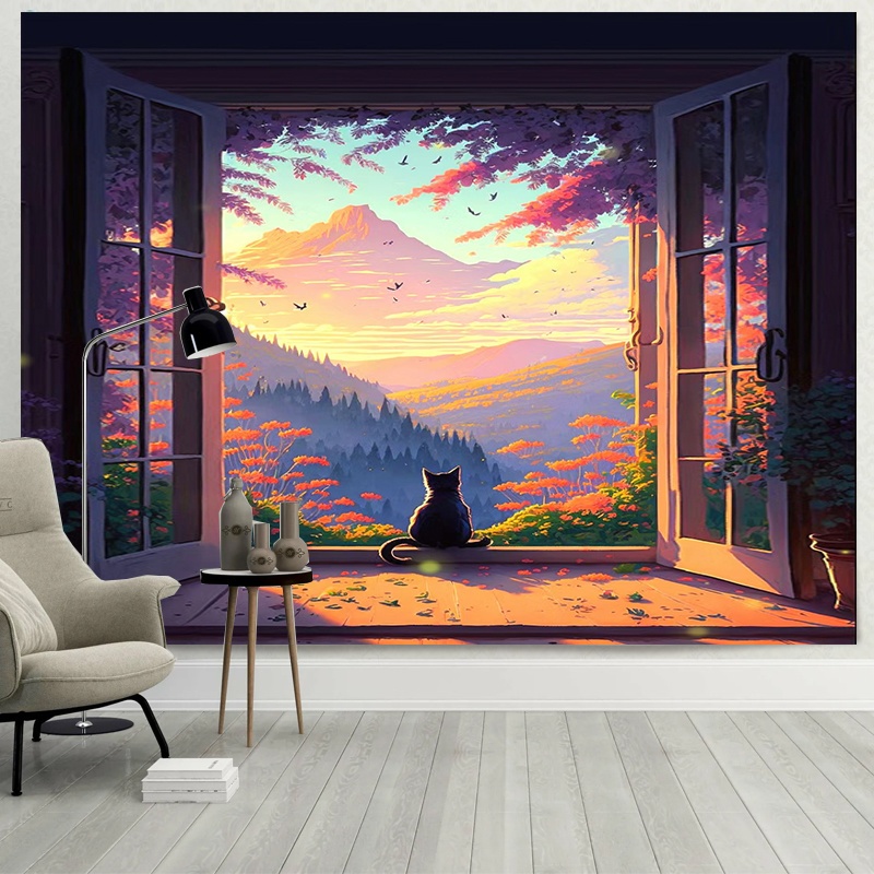 Latar belakang dinding Pemandangan Alam dekorasi kamar tidur, mural latar belakang pemandangan kucin