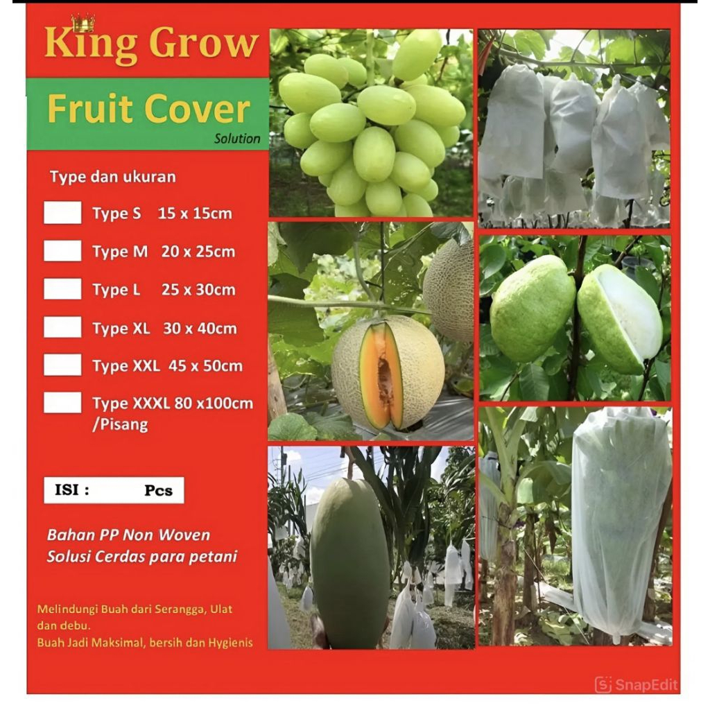 KING GROW Fruit Cover (25 pcs Size XL) - Pembungkus Buah untuk Kelengkeng, Melon, Jambu Air, Jeruk B