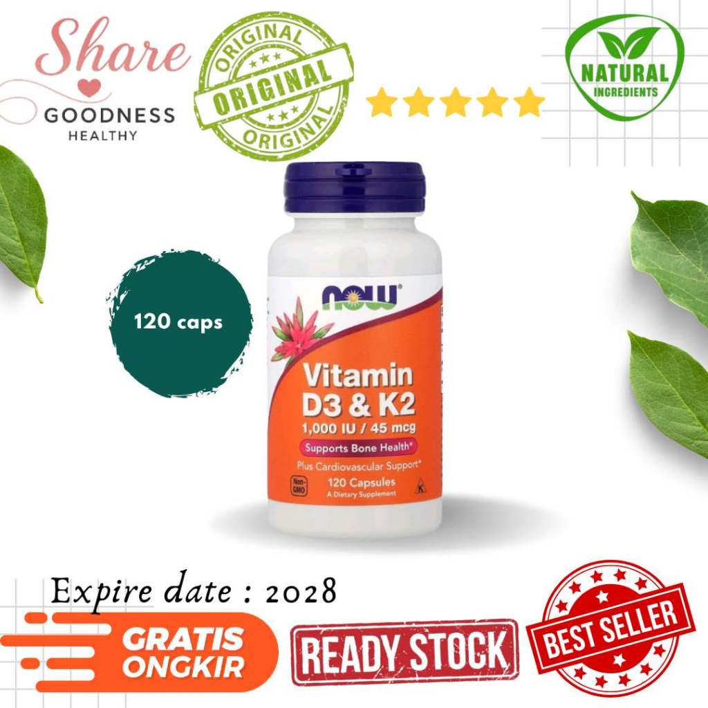 Now Vitamin D-3 1000IU K-2 45mcg K2 / Vitamin D3 K2 120 Capsules