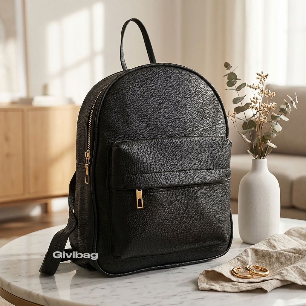 Ransel Maudy - Tas Ransel Wanita Casual - Tas Ransel Kulit Jeruk Medium Size