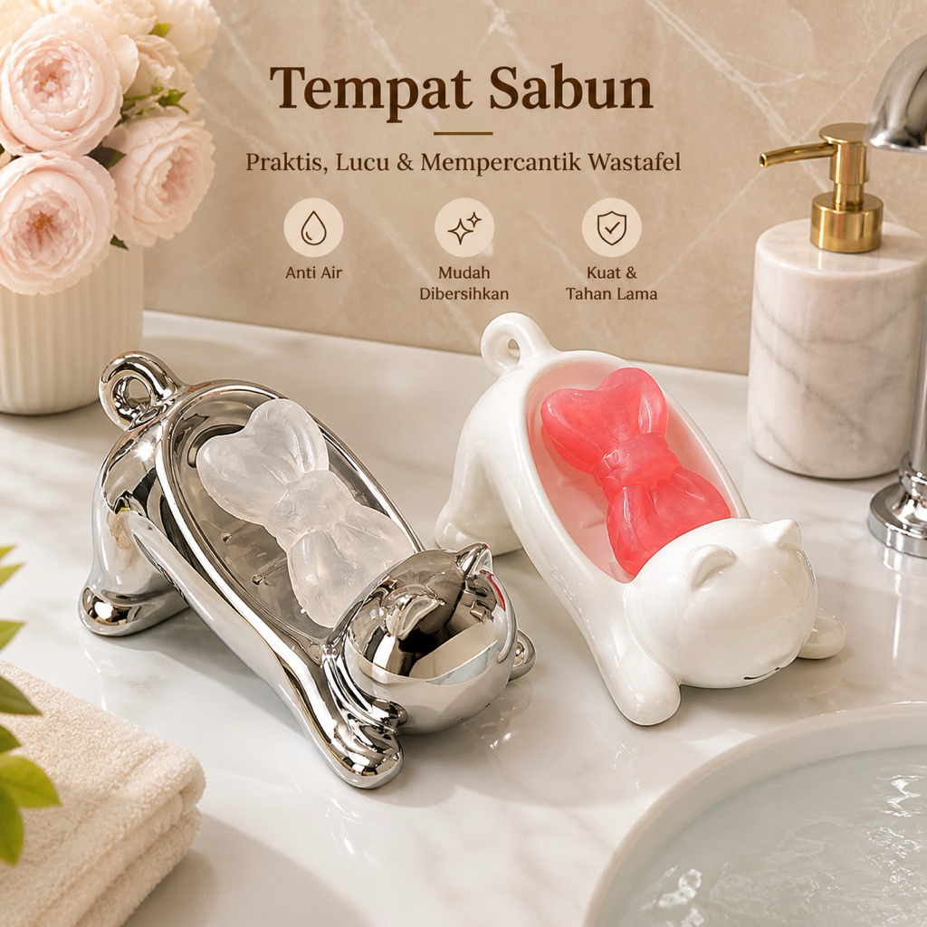 Clashop- Wadah SABUN BATANG PLASTIK Bentuk KUCING Wadah Sabun Lucu Wadah Sabun Estetik Kotak Sabun M