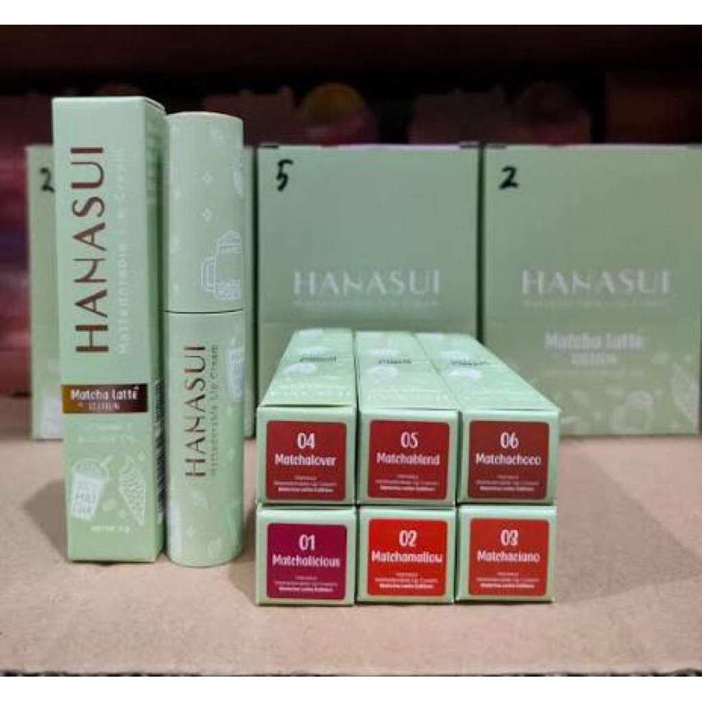 1 box isi 12 pcs bisa di mix Lipcream Matcha Hanasui  Scensation double moisturizing with vitamin e 