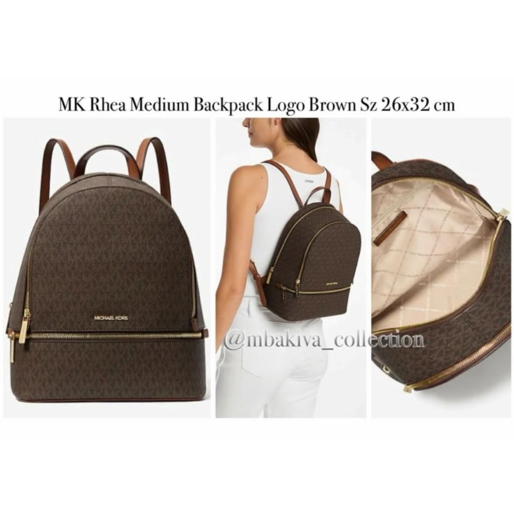 MK Rhea Medium Backpack Logo Brown