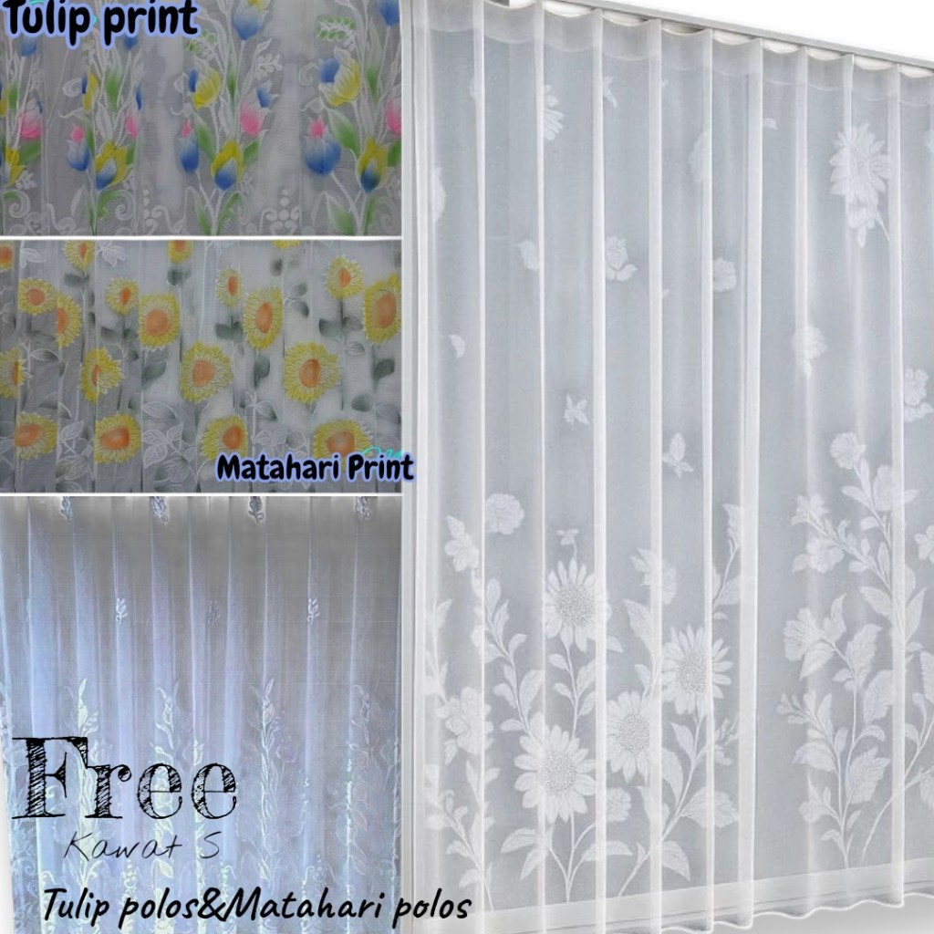 DALAMAN GORDEN POLOS PUTIH_Vitras jendela aesthetic motif tulip dan motif matahari/gorden siang/vitr