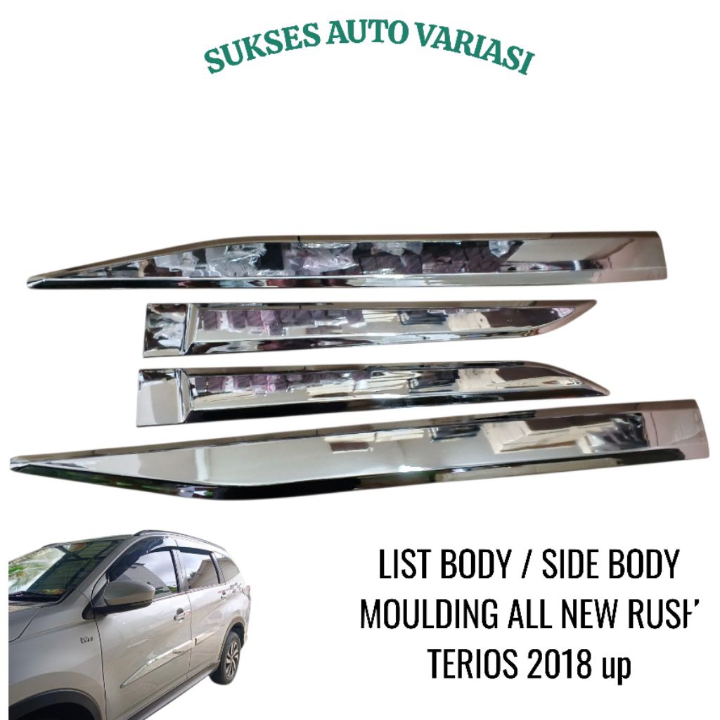LIST BODY SAMPING / SIDE BODY MOULDING MOBIL ALL NEW RUSH TERIOS 2018 UP CHROME