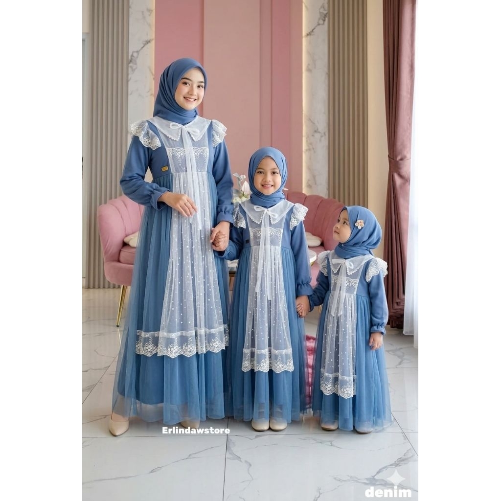 MOANA DRESS COUPLE MOM & KIDS umur 3 tahun - 15 Tahun & DEWASA gamis burkat mewah anak gamis pesta a