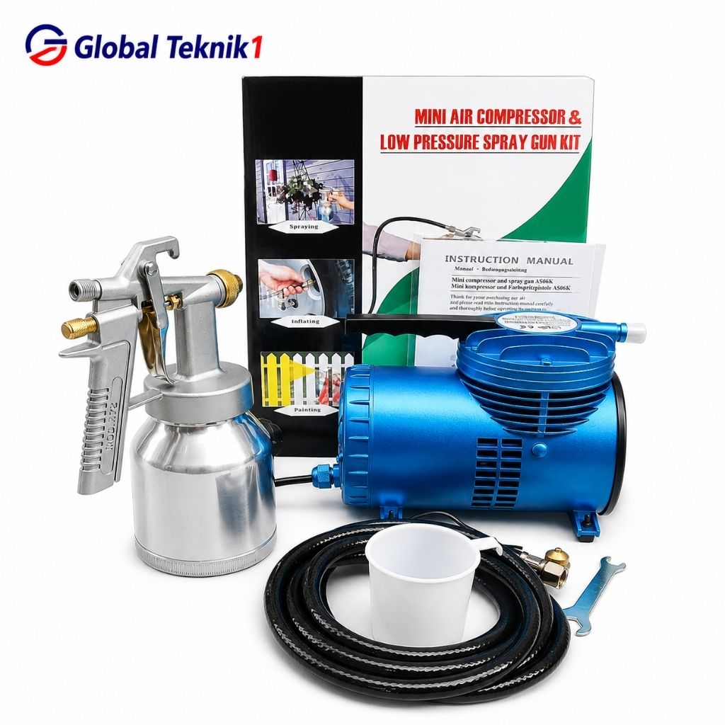 Mini Air Compressor Set Spray Gun Kit Kompresor Mini Semprot Cat
