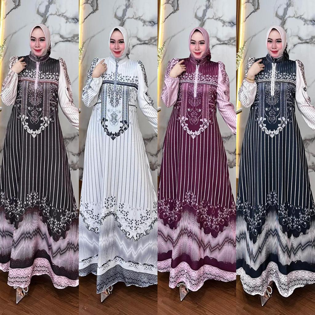 Ainayya Dress Set Hijab Gamis Free Hijab Motif Printing Anggun Mewah Cantik