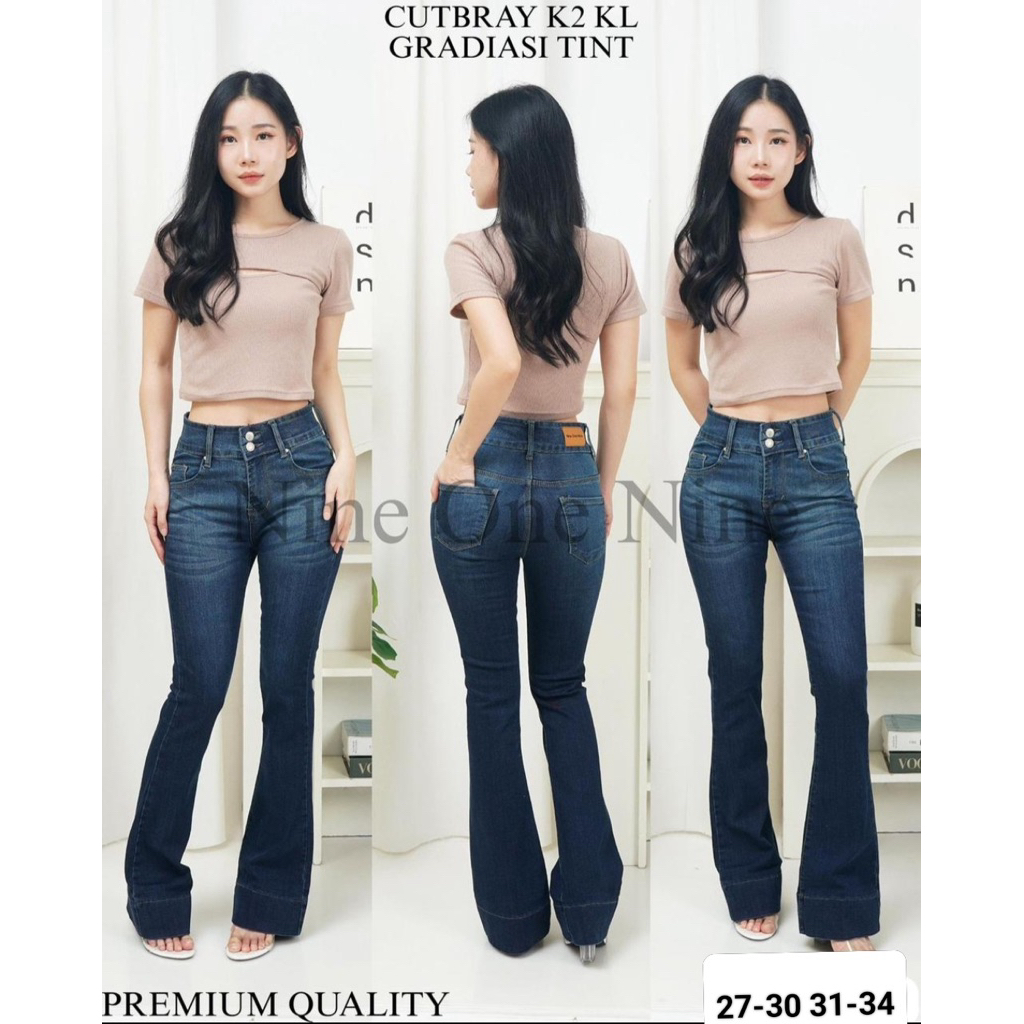 CELANA CUTBRAY HW KANCING 2 GRADASI TINT BAHAN JEANS SUPER STRETCH NINE ONE NINE JEANS
