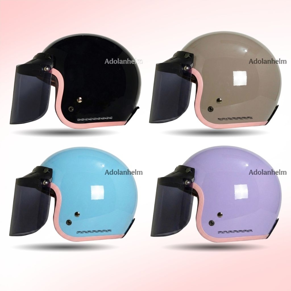 Helm Bogo Wanita Hijab List Pink Helm YRH Cewek Full Leher SNI