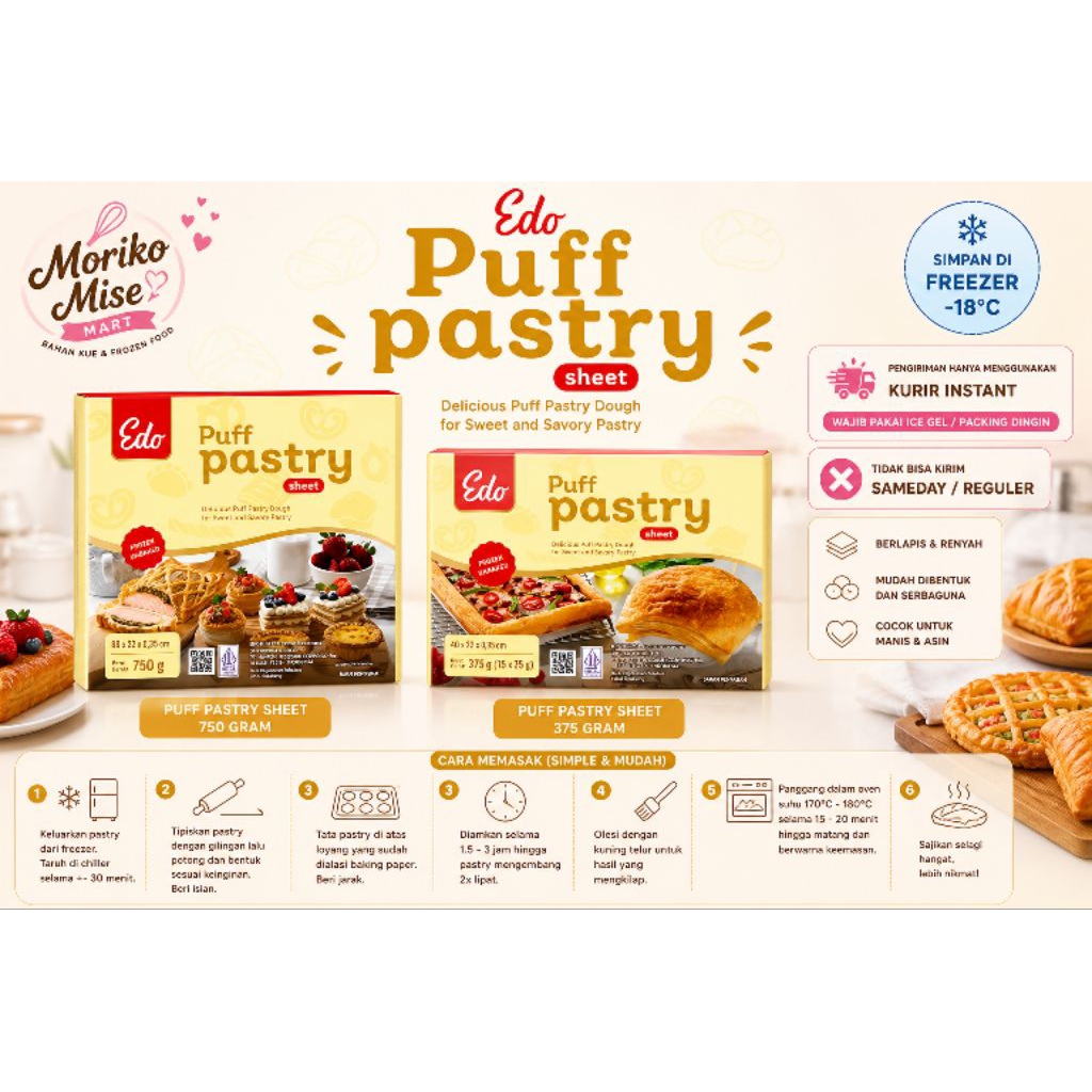 [ EDO Puff Pastry ] Sheet 375 gr dan 750 gr / Frozen Pastry Beku Lembaran / Croissant Kulit Pie Port