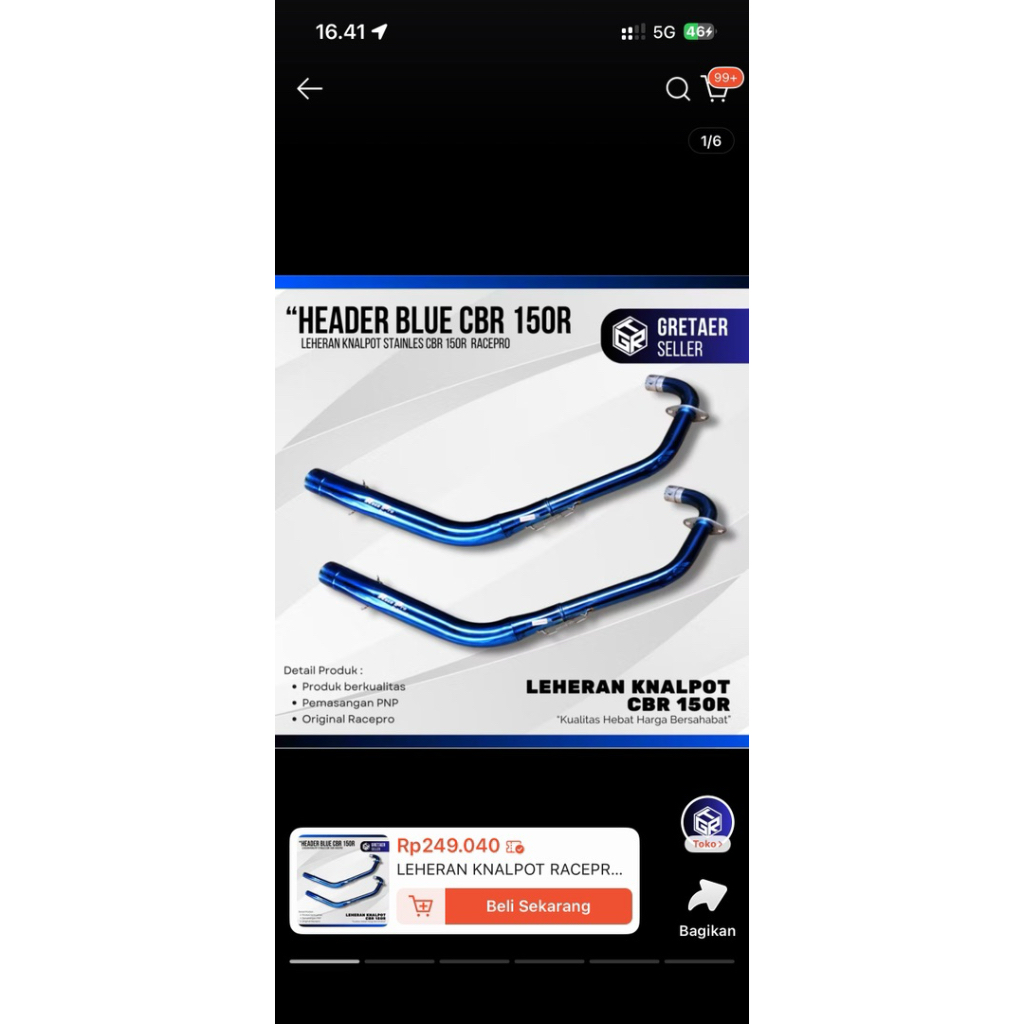 LEHERAN KNALPOT RACEPRO CBR 150R K45R K45G K45N HEADER BLUE CBR FACELIFT
