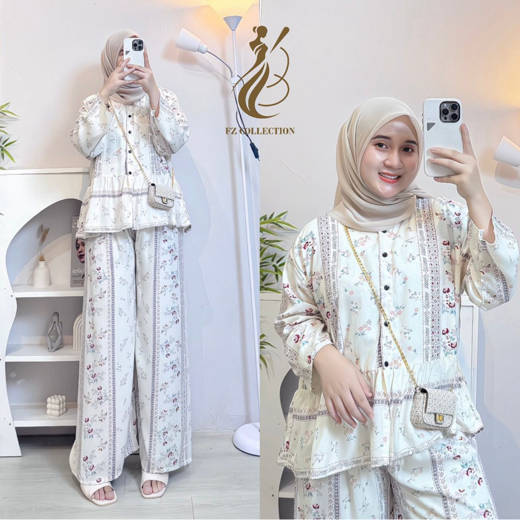 Aulia Set Rayon Rempel-One Set Rayon Rempel Setelan Wanita Kekinian model kancing dan resleting sete