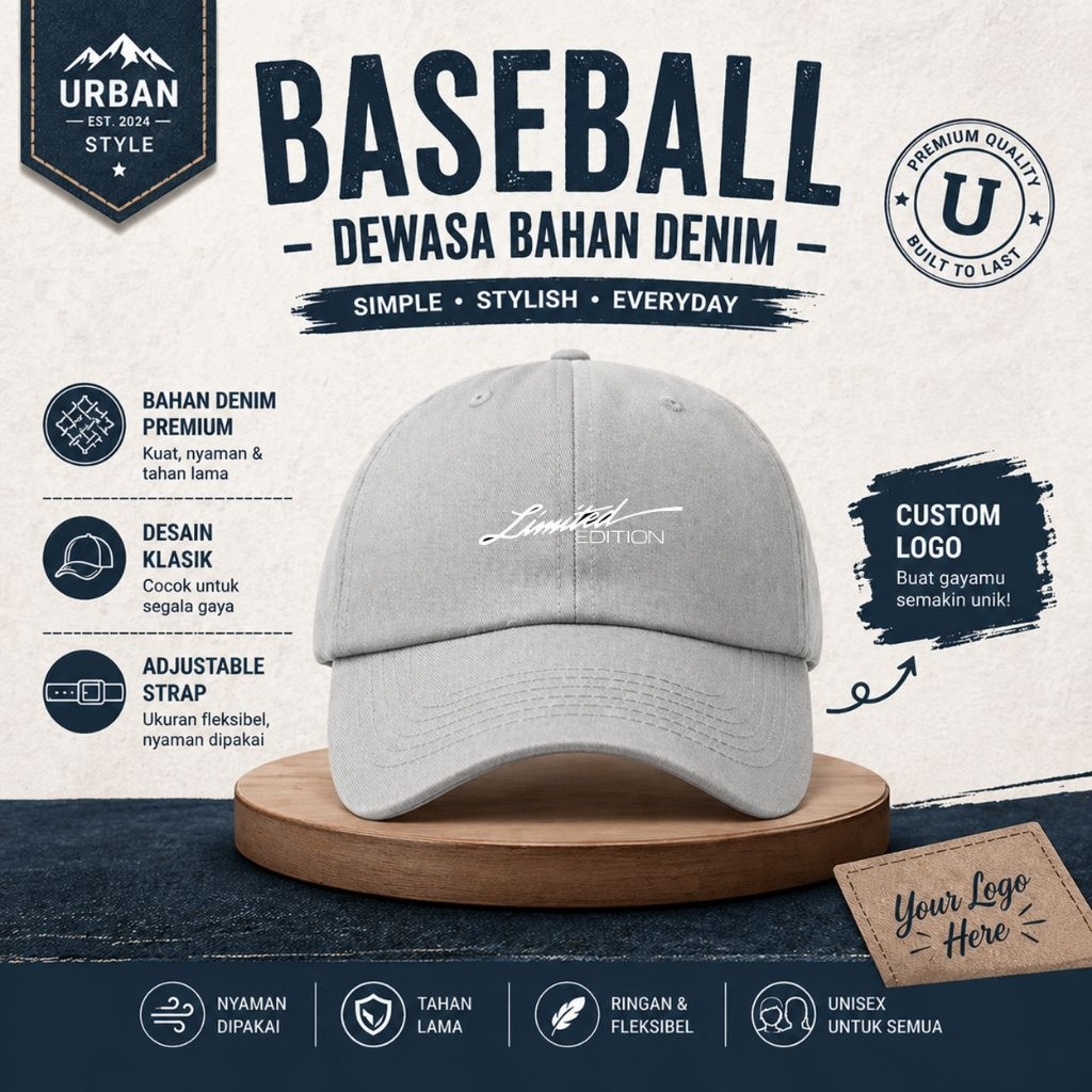 TOPI BASEBALL DEWASA BAHAN DENIM 1