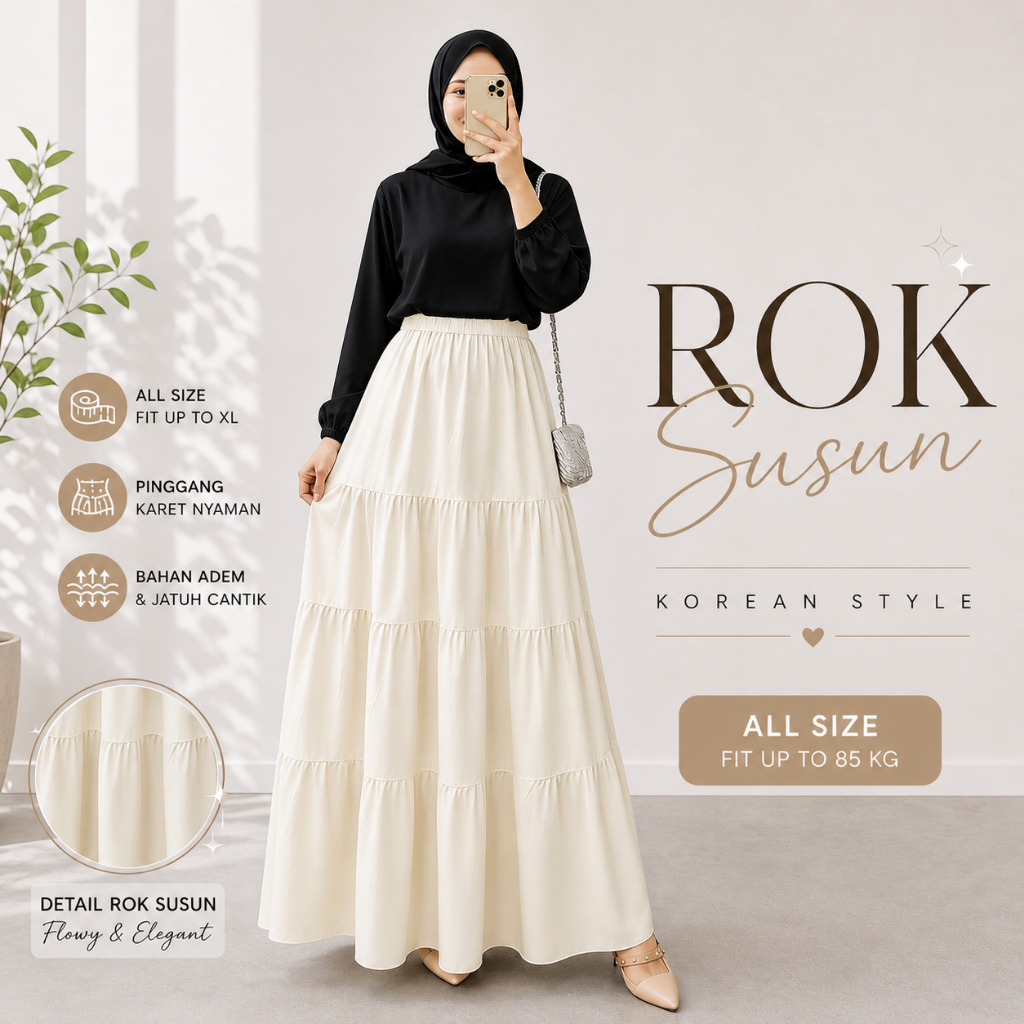 Rok Susun Canda Korean Style Rok Panjang Wanita Korean Skirt Kekinian
