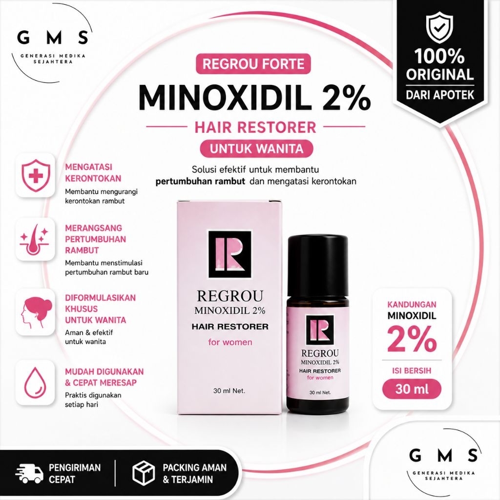 Regrou Minoxidil 2% - Penumbuh Rambut Efektif, Membantu Mengatasi Kebotakan, Aman Digunakan