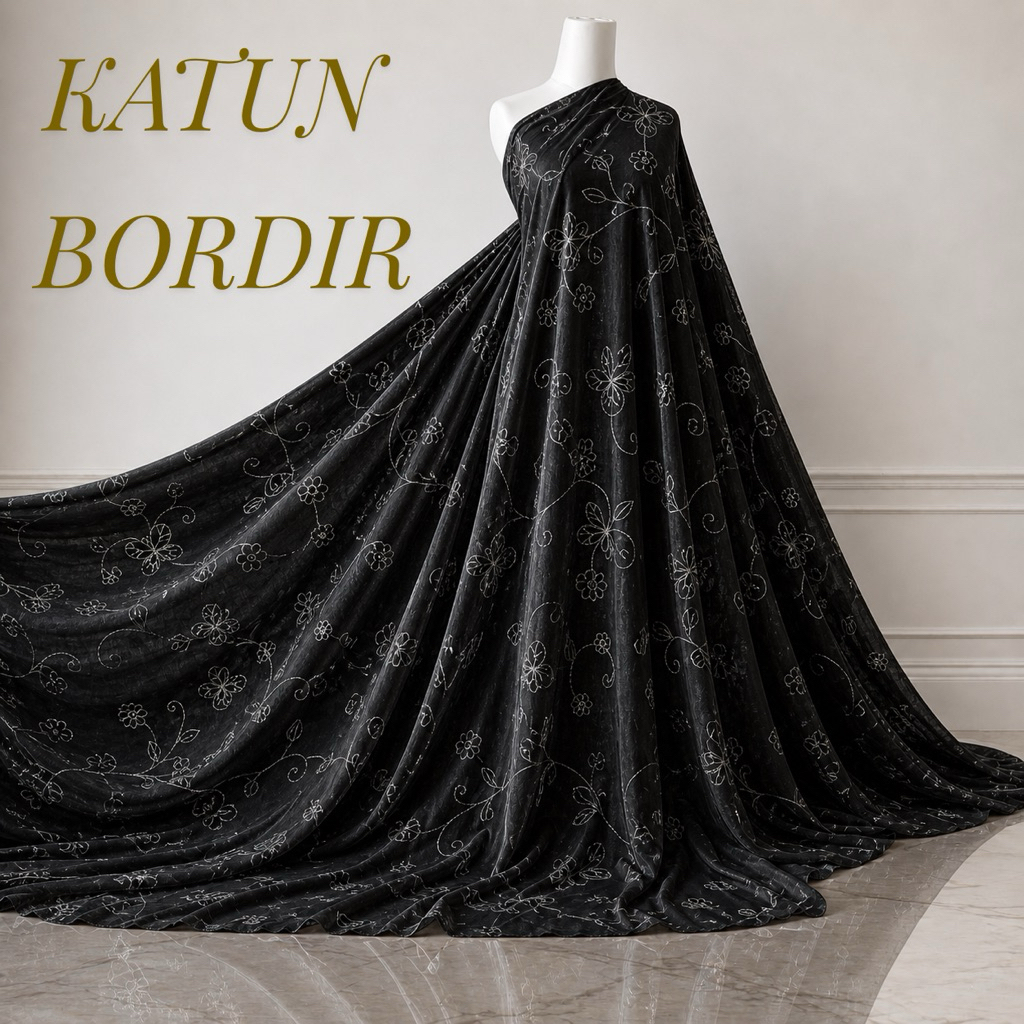 kain katun bordir  garment warna hitam halus & lembut