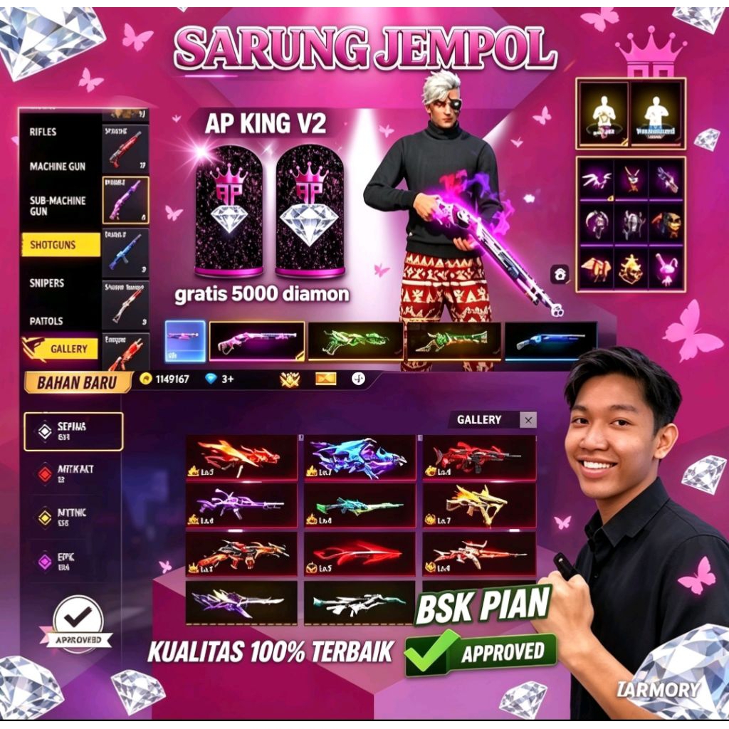 SARUNG JEMPOL AP KING V2 PLES AKUN FF GRATIS 5000 DIAMOND