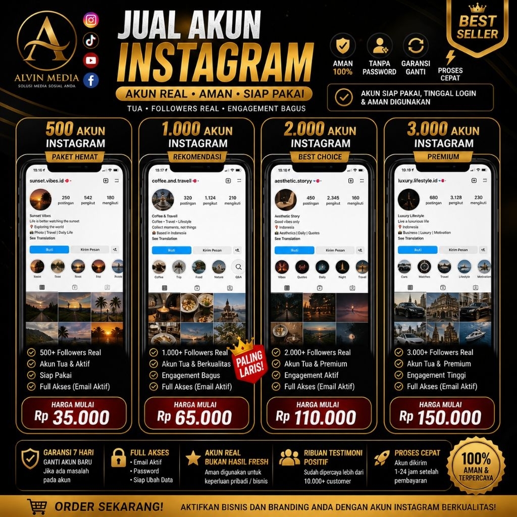 Jual Akun Instagram 500–3K Followers Real Indonesia Aktif Siap Pakai Full Akses Murah Bergaransi