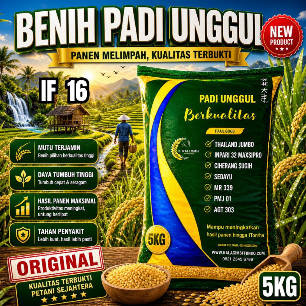 BENIH PADI TERBARU IF 16 BENIH PADI KEMASAN 5 kg KUALITAS UNGGUL PREMIUM