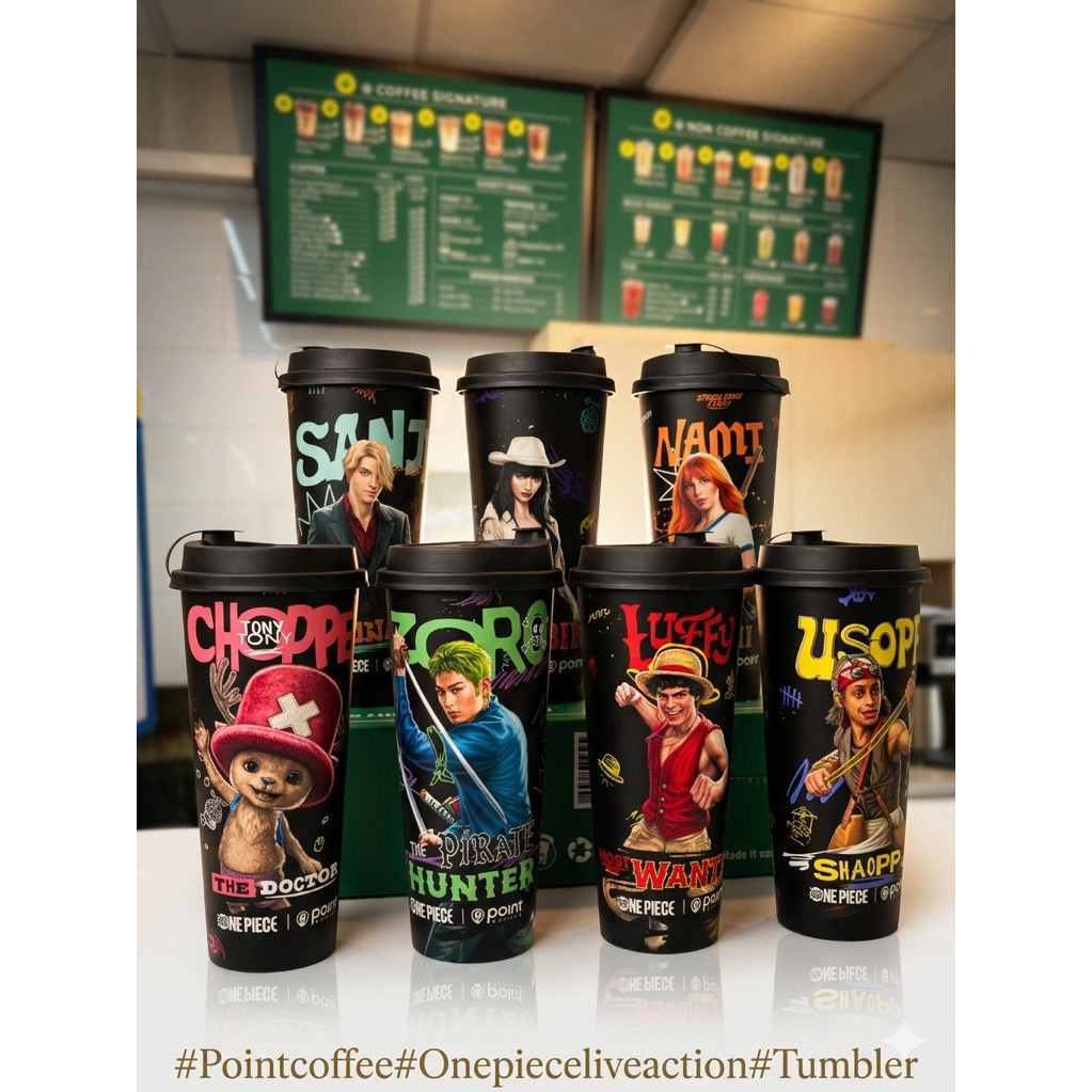 Tumbler One Piece Live Action x Point Coffee Limited Edition - Botol Minum Zoro Luffy Sanji Nami Cho