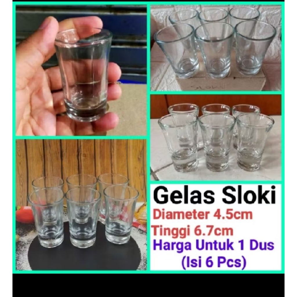gelas jamu gelas sloki gelas air zam2 harga 6 biji (1 kotak)