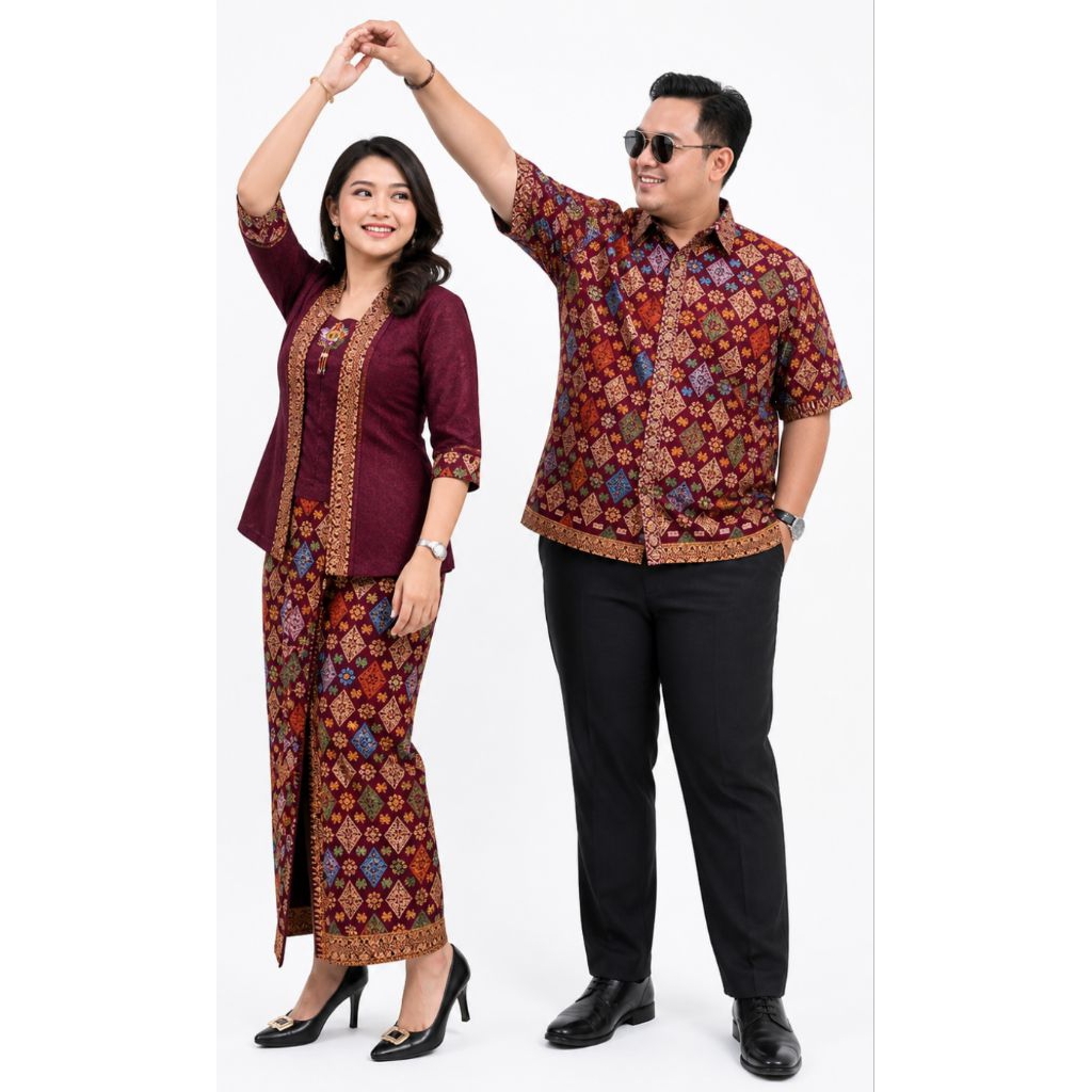 Couple Rok & Blus BATIK MAROON Sarimbit Rok & Blus Setelan Batik Wanita Couple Batik Formal//COD