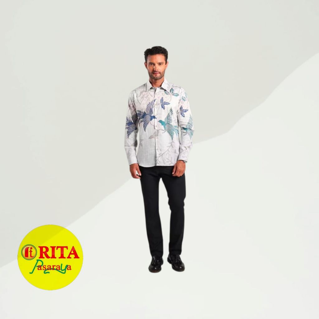 MOC Kemeja Batik Pria Slim Fit White Elegan
