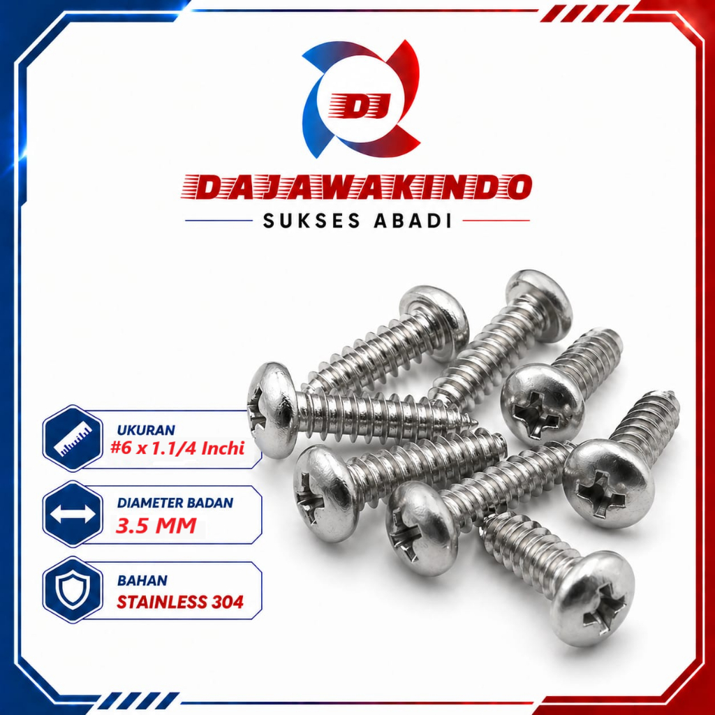 Sekrup Tapping Stainless 6 x 1 1/4 / Tapping PH Stainless 304