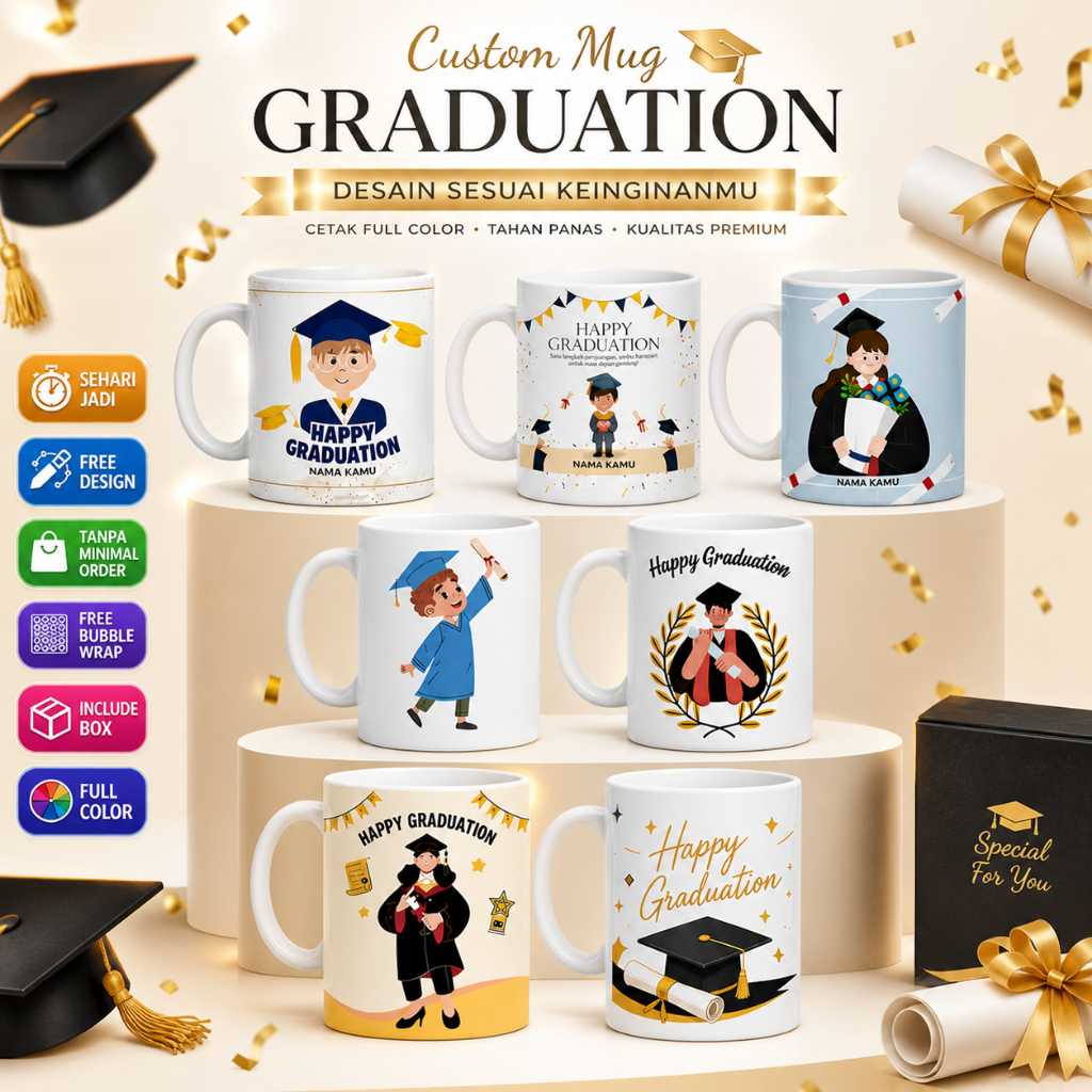CUSTOM MUG GRADUATION | Mug Wisuda Custom Nama | Kado Wisuda Unik | Design | (SEHARI JADI)