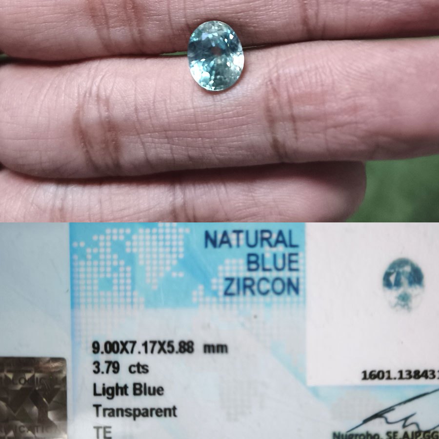 Natural Blue Zircon Sri Lanka  3.79 ct NTE   memo SKY