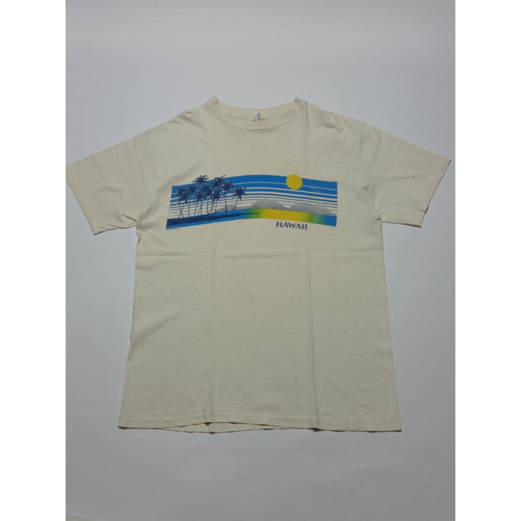 Kaos Hawai Happy Shirt Inc Vintage 90s Single Stich Atas Bawah Warna Putih Size XL Second Brand Hane