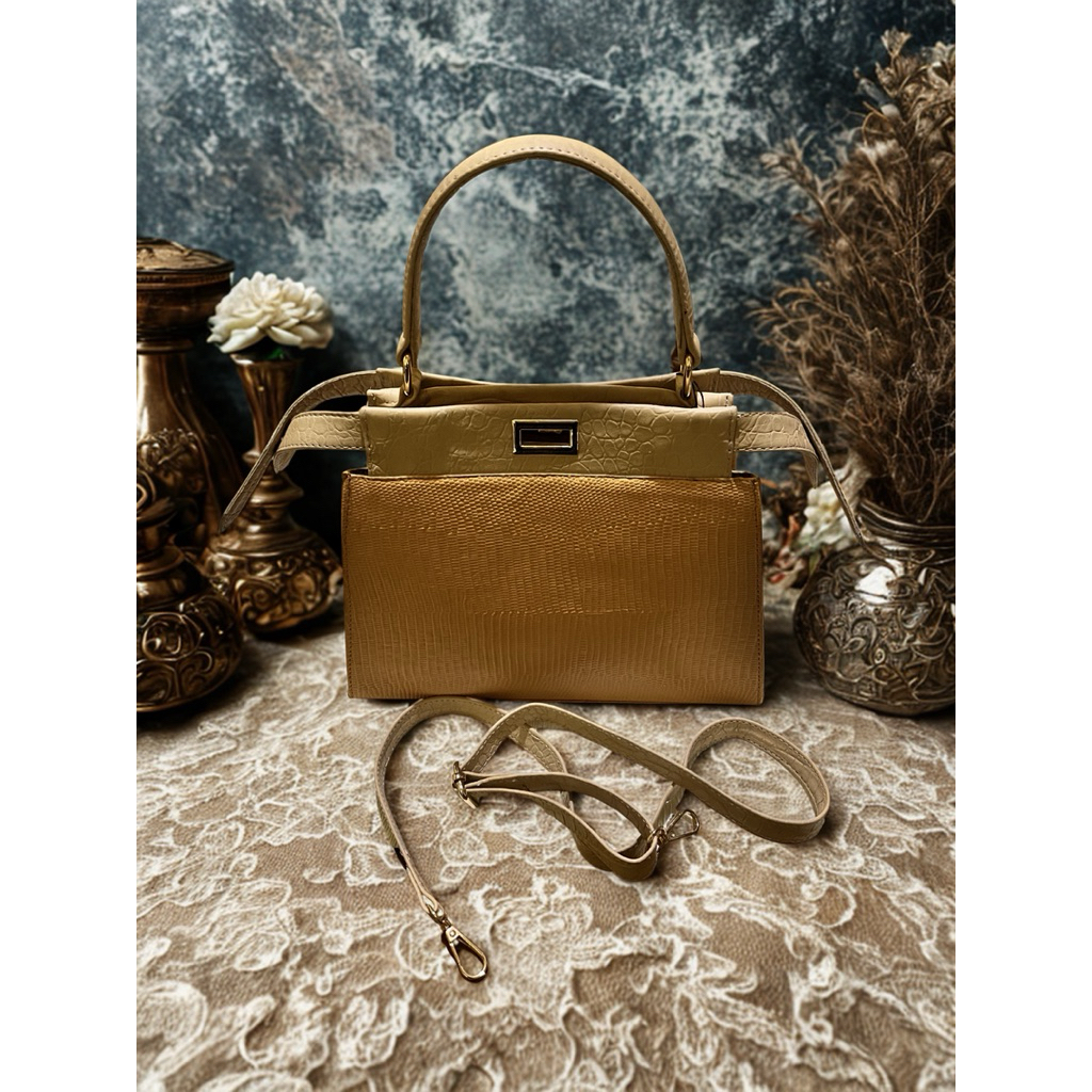 Tas wanita kulit sapi asli handle dan tali panjang