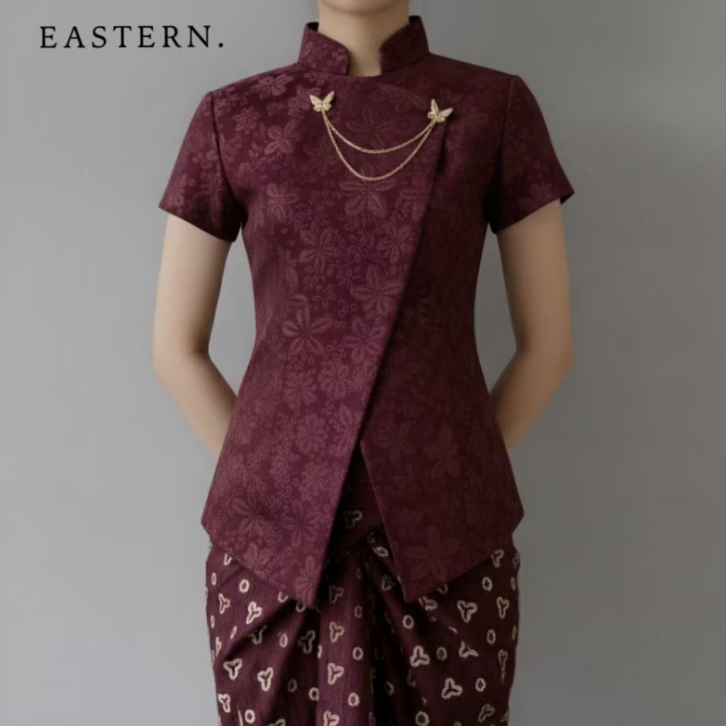 Kebaya Janggan Pendek Fukuro Jacquard Atasan Brokat Modern Baju Kondangan Wanita