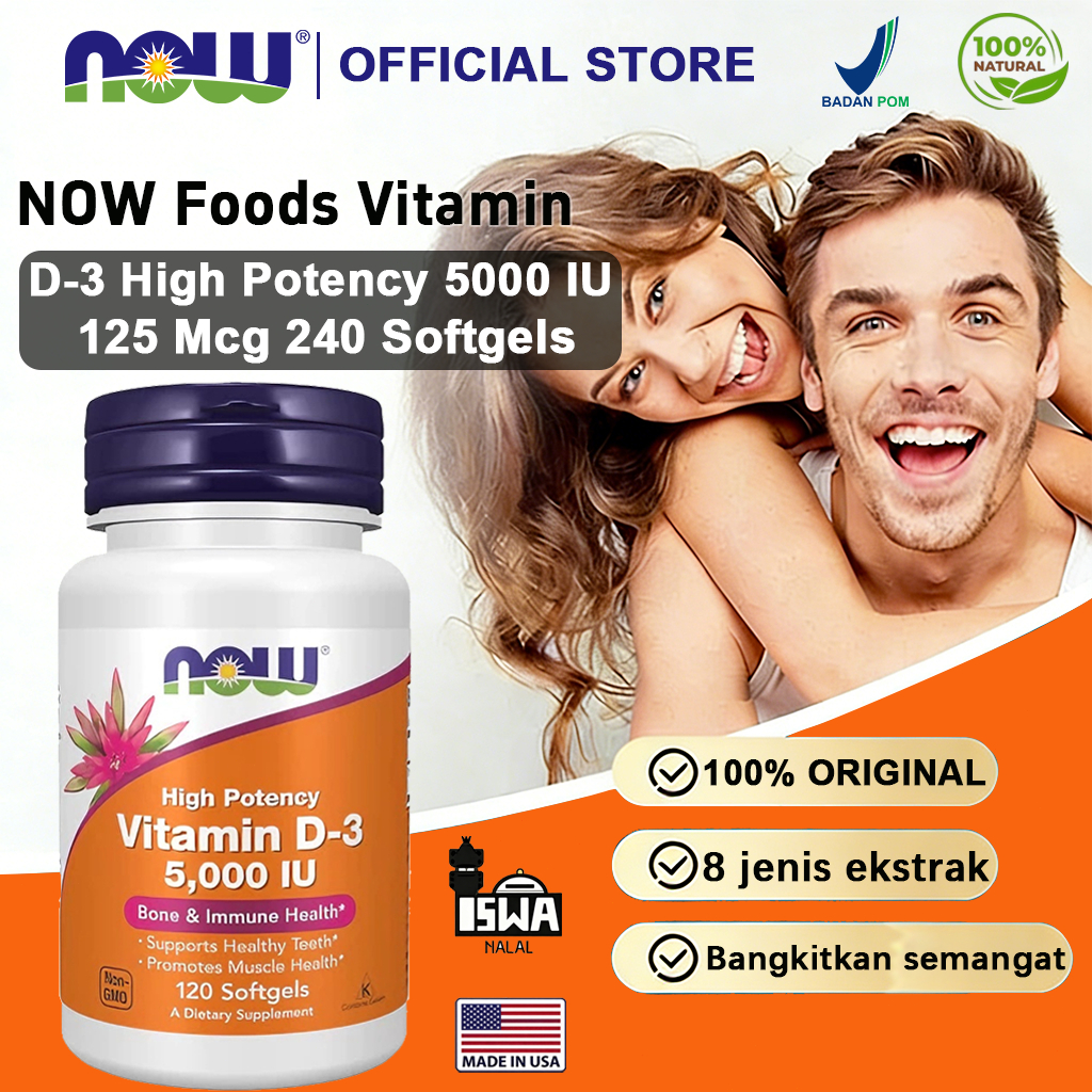 Now High Potency Vitamin D3 5000IU 125mcg Kosher[NEW][100%Impor asli][COD]NOW Foods High Potency Vit
