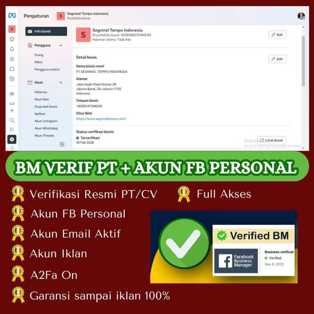 BM (BUSINESS MANAGER) VERIF RESMI PT + AKUN FACEBOOK SIAP IKLAN