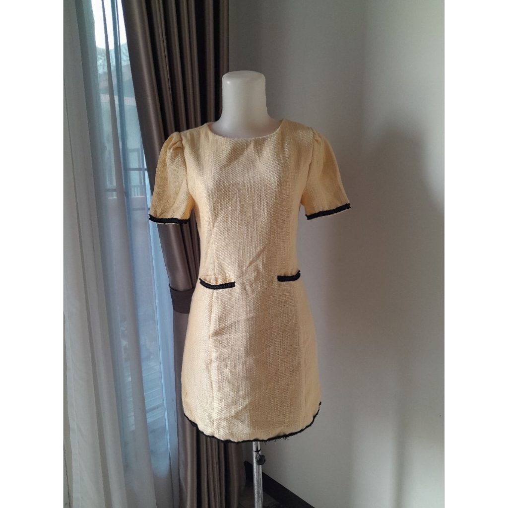 Korean Tweed Dress, Dress Tweed Tebal