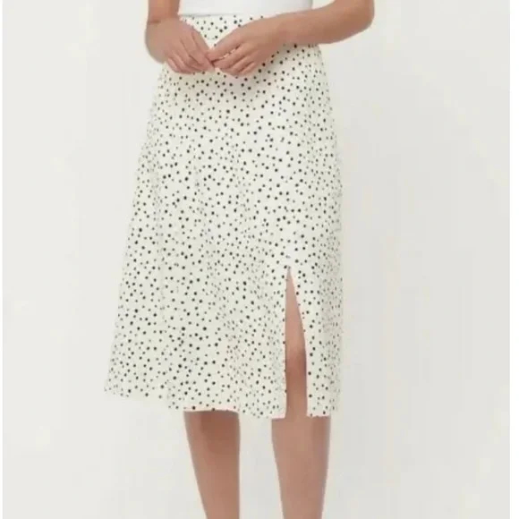LOFT Polka Dot Linen Midi Skirt