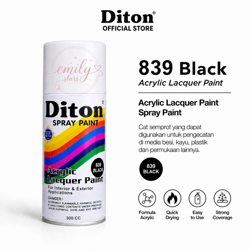 839 Black Diton 300 cc / Cat Semprot Diton 300 ml Warna Hitam