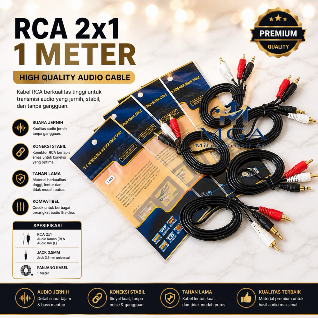 MS - VIBOX Kabel rca audio 2in1 Jack 3.5mm to Rca 2 audio (1 Meter) MSC-123 super black original hd 