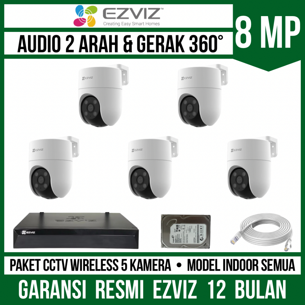 Paket CCTV Ezviz 8MP 8 Channel 5 Kamera Outdoor WIFI Camera CCTV Wireless