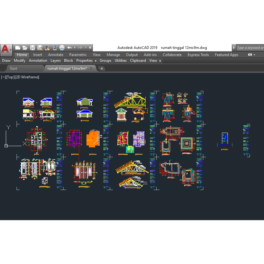 Desain Rumah Tinggal ( 12 x 9 m ) format dwg