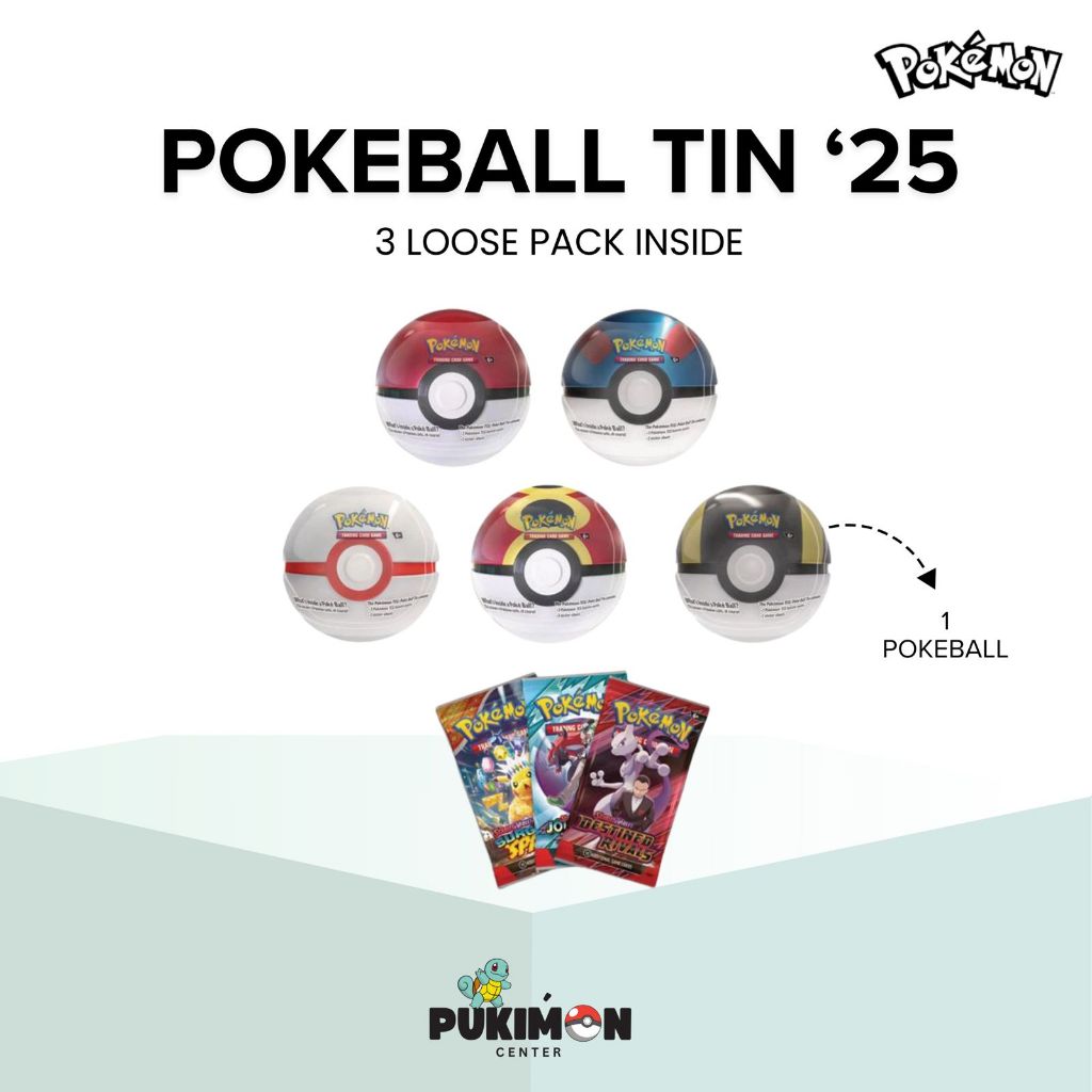 Pokémon Pokeball Tin 2025 Original Isi 3 Loose Pack / Kaleng Pokeball TCG