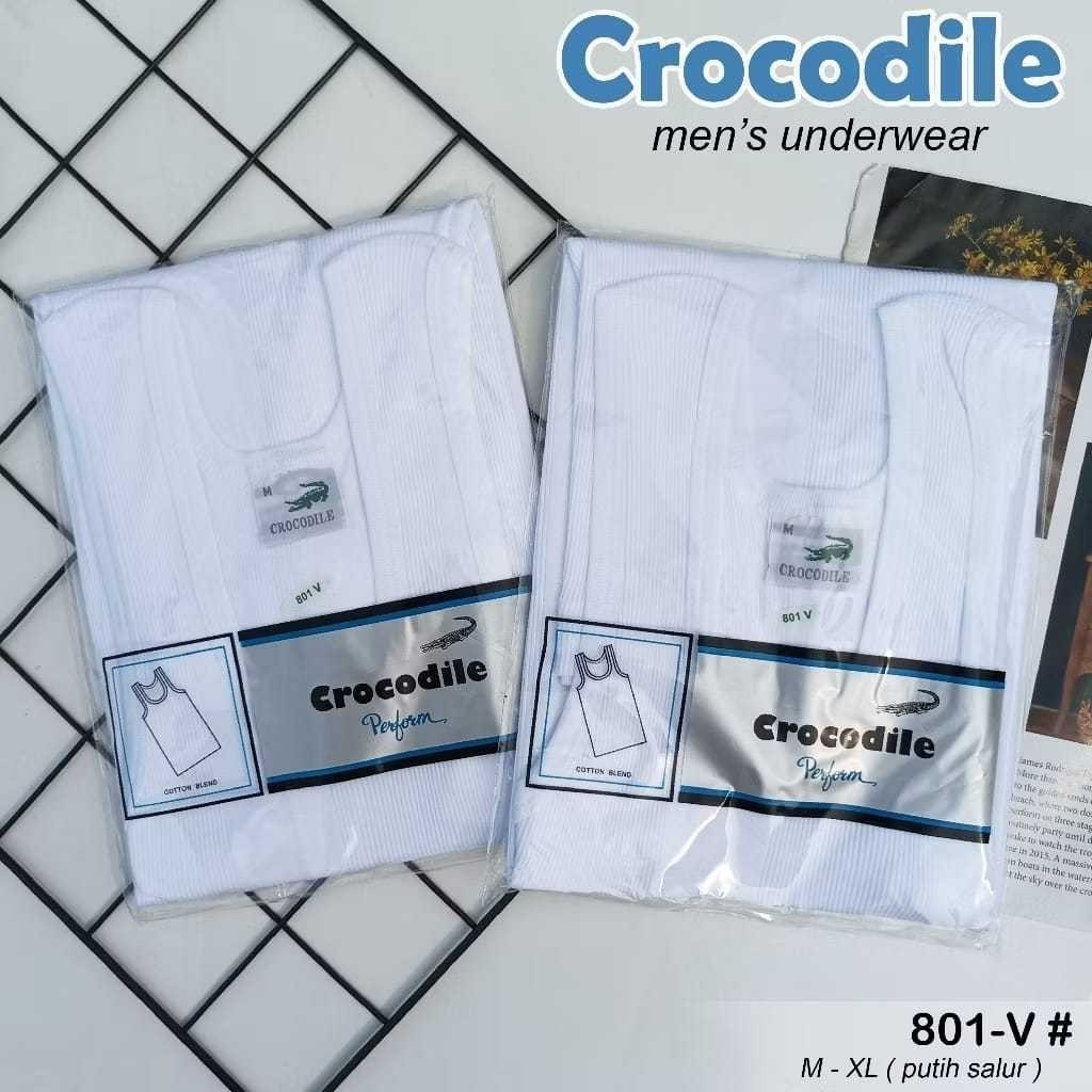 CROCODILE - Singlet Crocodile - Kaos Dalaman Putih Polos Crocodile 801 Original Motif Salur