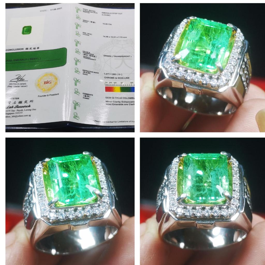 Cincin Emerald Beryl Sertifikat Ring Perak