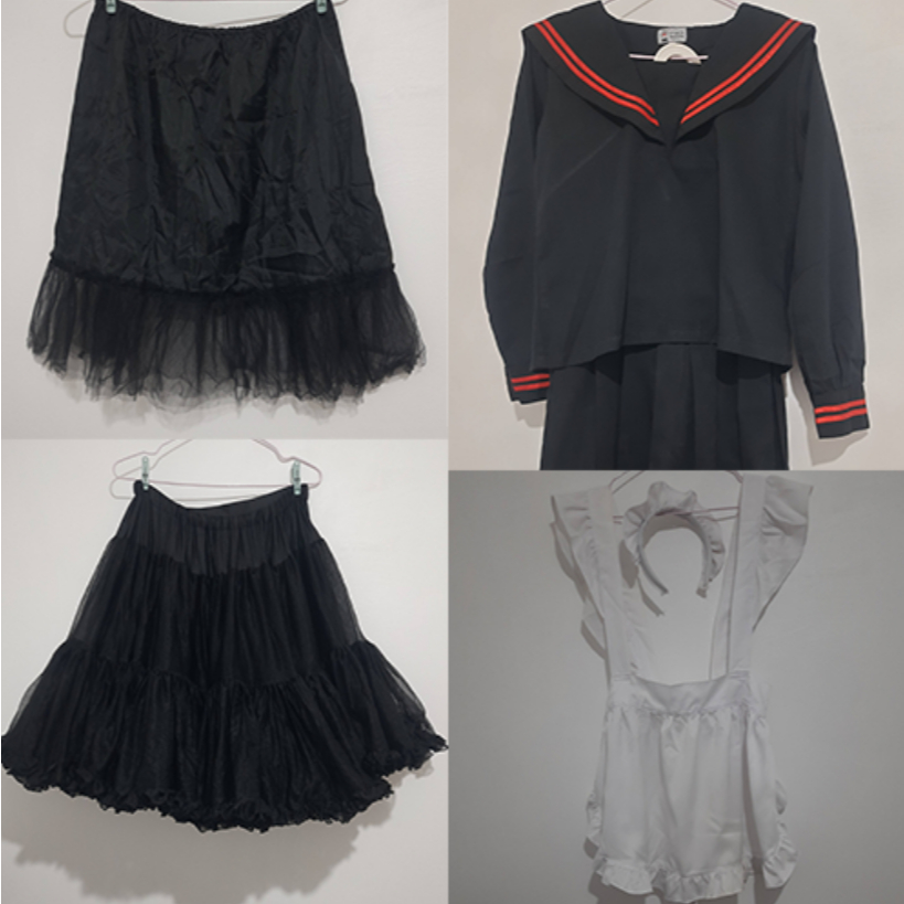 [update 4 mei 2026] seifuku lolita petticoat maid apron aneka perlengkapan cosplay jfashion preloved