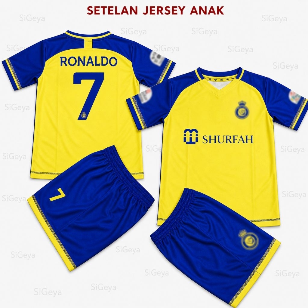 Setelan Jersey Anak Al n455r Kuning Biru No 7 – Baju Bola Anak Model Terbaru